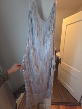 Lulu's Silver Fringe And Sequin Dress